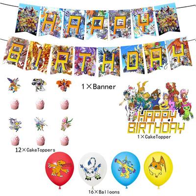 Neue Digimon Geburtstagsfeier-Zubehör umfassen eine Banner-Kuchenaufsätze-Luftballons