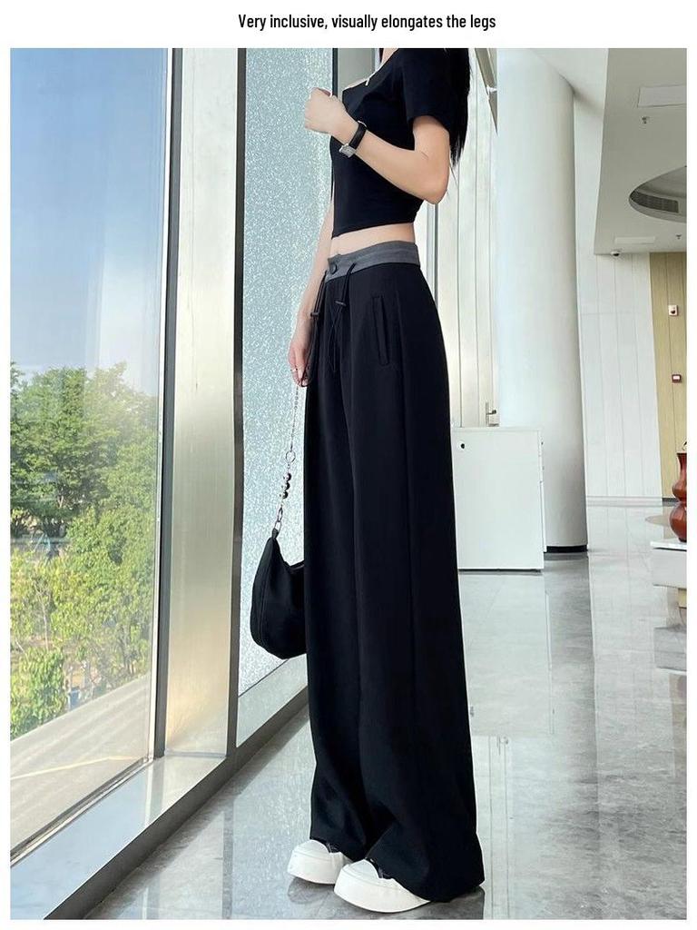 Women's Drapey Suit Pants: High-End Black, Straight, Narrow, or Wide-Leg, Slimming, Long Pants for Spring & Autumn 2025.