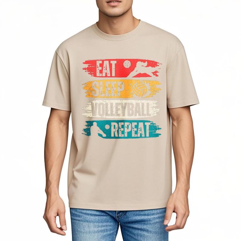 Summer Tshirt Soft Unisex Short Sleeve T Shirt Big Size Teeshirt Eat Sleep Volleyball Repeat Trendy For Unisex Tees Crew Neck Tshirt