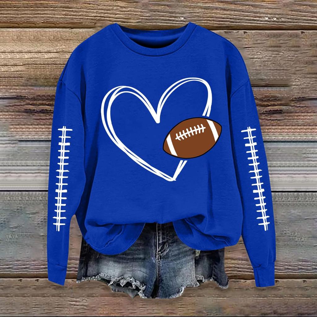 Women's Fashionable Casual Long-sleeved Rugby Printed Round-neck Top