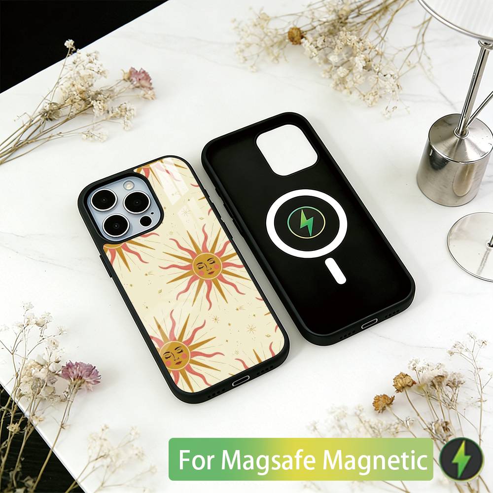 

Sun Motif Phone Case For iPhone17,16,15,14,13,12,11 Plus,Pro Magnetic with Magsafe Wireless Charging iPhone12