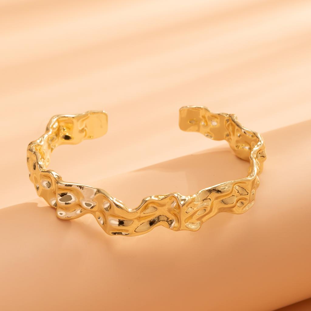IngeSight.Z Creative Irregular Concave Convex Surface Bracelet for Women Vintage Gold Color Open Wide Bangles Party Jewelry Gift