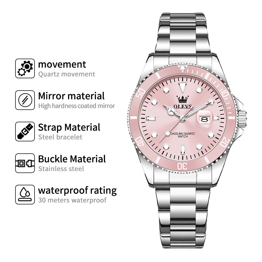 OLEVS Orologio da Donna Classico Orologio da Donna Automatico con Data Acciaio Inossidabile Impermeabile Luminoso Orologio al Quarzo per Donne