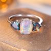 Cushion Cut Square Rainbow White Fire Opal Rings For Women Gold Horse Eye Zircon Charm Leaf Wedding Bands Party Jewelry CZ