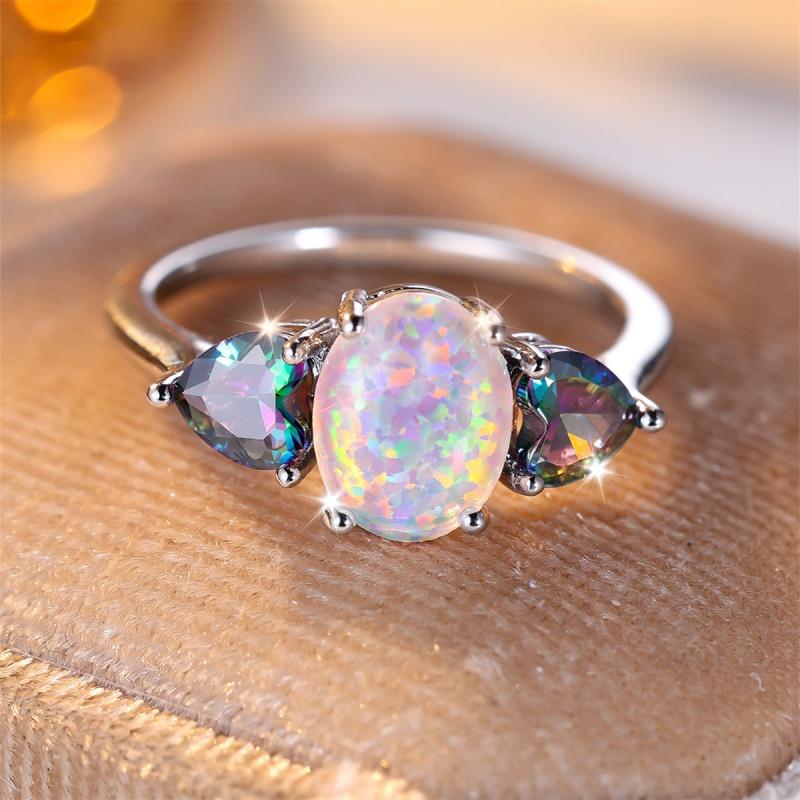 Cushion Cut Square Rainbow White Fire Opal Rings For Women Gold Horse Eye Zircon Charm Leaf Wedding Bands Party Jewelry CZ