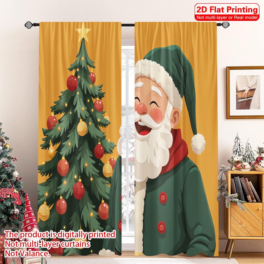 

2pcs 2D flat printing Merry Christmas Popular Drapes Santa Claus Christmas Tree Decorations Polyester Without Electricity 52.50×116.00 CM 2pcs