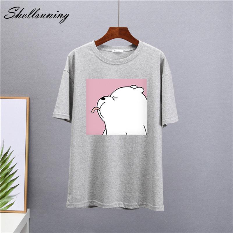 Shellsuning Summer Cute Printed Cotton T Shirt Women Loose Short Sleeve Trend Tees Female Casual Streetwear All-match Basic Tops