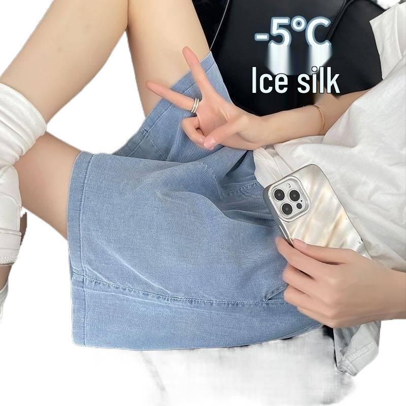 Women's Tencel Denim High-Waist A-Line Summer Shorts - 2026 Ice Silk Casual Wide-Leg Capris.