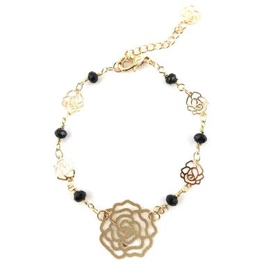 [M9434] - Designer Bracelet 'Rosa Romantica' Black Gold