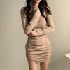 Sexy High Waist Bandage Dresses for Women Thicken Slim Elastic Turtleneck Dress Woman Solid Color Long Sleeve Inner Wear Dresses