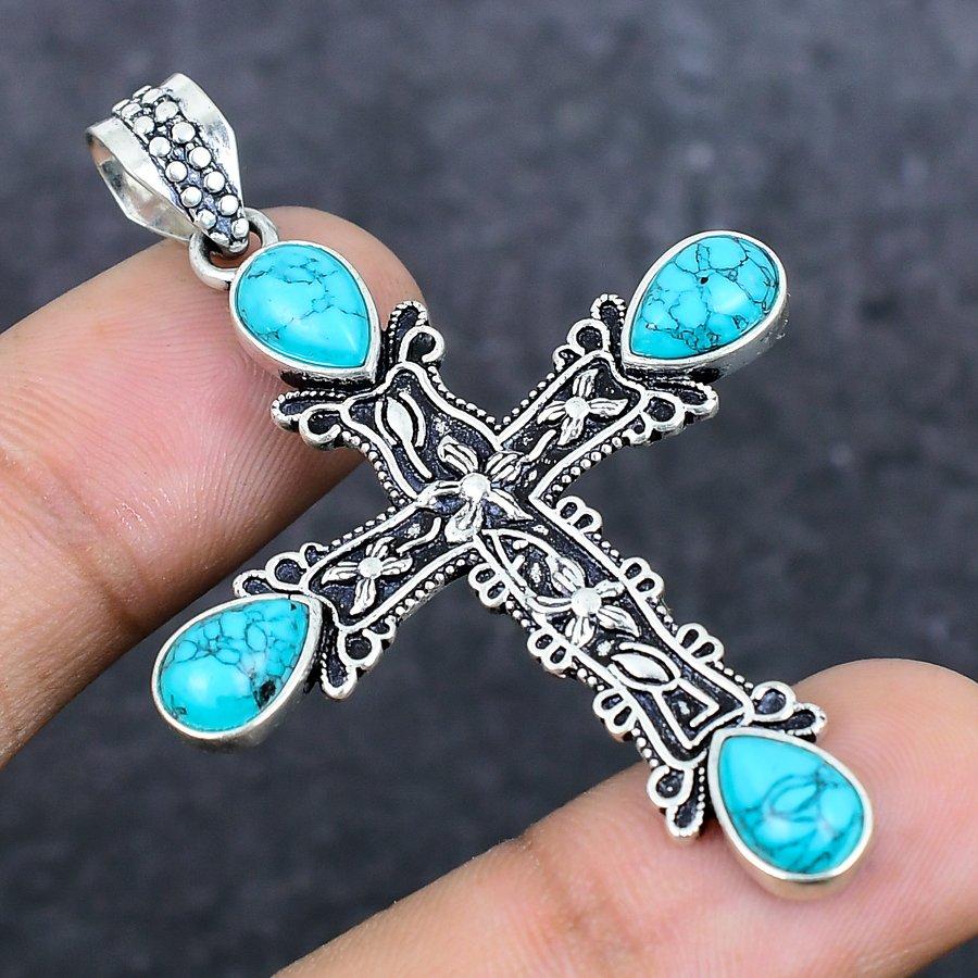 Natural Santa Rosa Turquoise 925 Sterling Silver Jewelry Pendant 2.36" ETC-13933