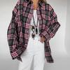 1116 Camicia a quadri rosa larga primaverile moda casual oversize maglia cardigan da sole abbigliamento donna europeo e americano