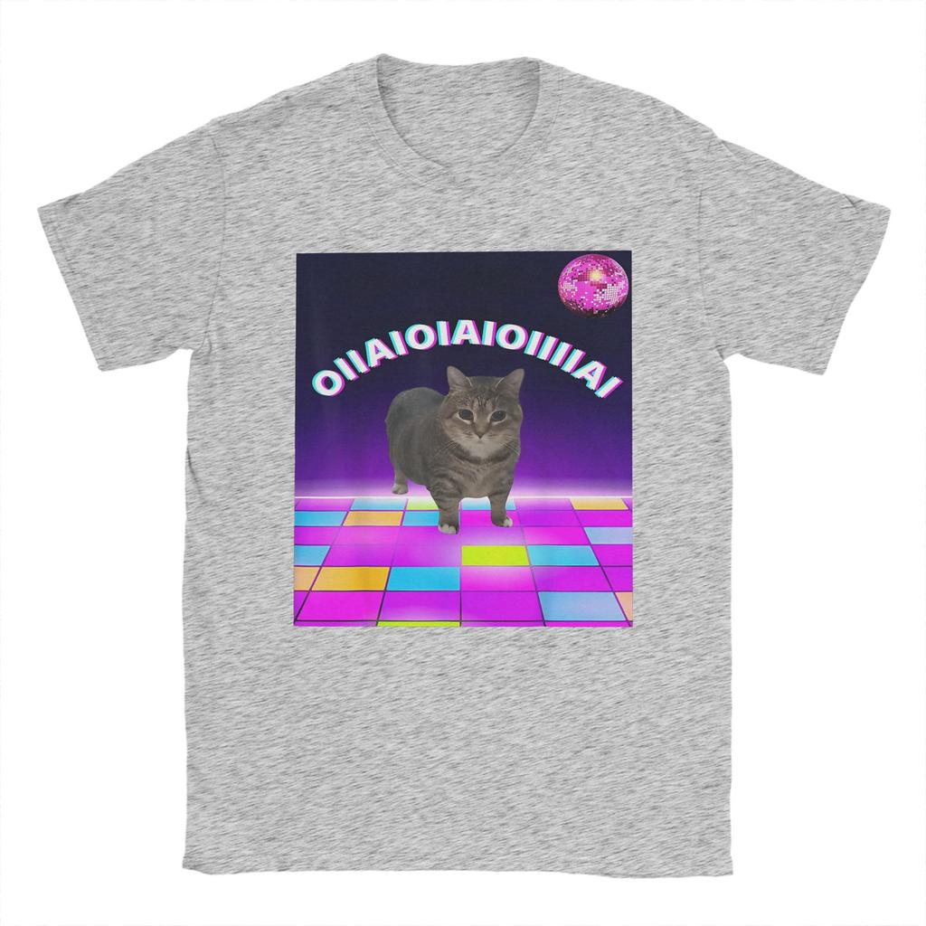 OIIA OIIA Spinning Cat Meme Men's T Shirts Disco Dance Trendy Novelty Tees Short Sleeve Crew Neck T-Shirts Cotton Adult Clothing