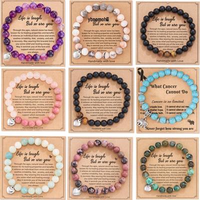 8mm Pink Zebra Stone Bead Bracelet with Gift Card: Perfect Holiday Friendship & Love Gift for Men & Women