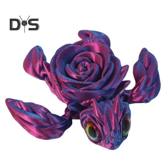 3D Printed Rose Turtle Figurine Movable Joints Flower Sea Tortoise Figure Articulated Animal Model Toy Home Office Bookshelf Desktop Decoration
