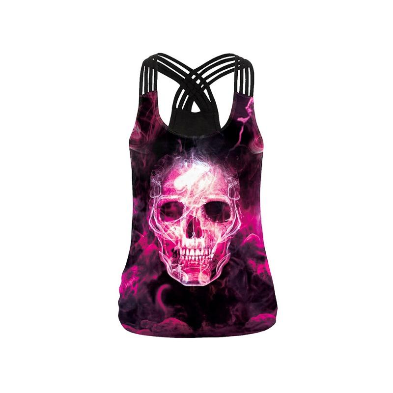 Halloween Skeleton Printed Ladies Strap Cross Tank Skinny Elastic Yoga Top