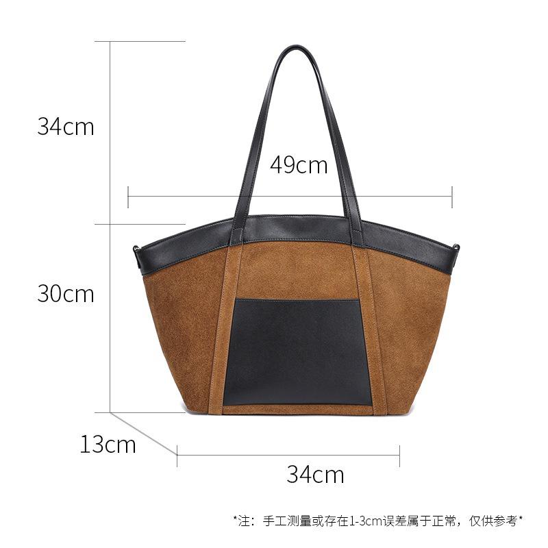 Frosted cowhide temperament simple and versatile splicing commuting autumn and winter new single shoulder portable large-capacity women's bag