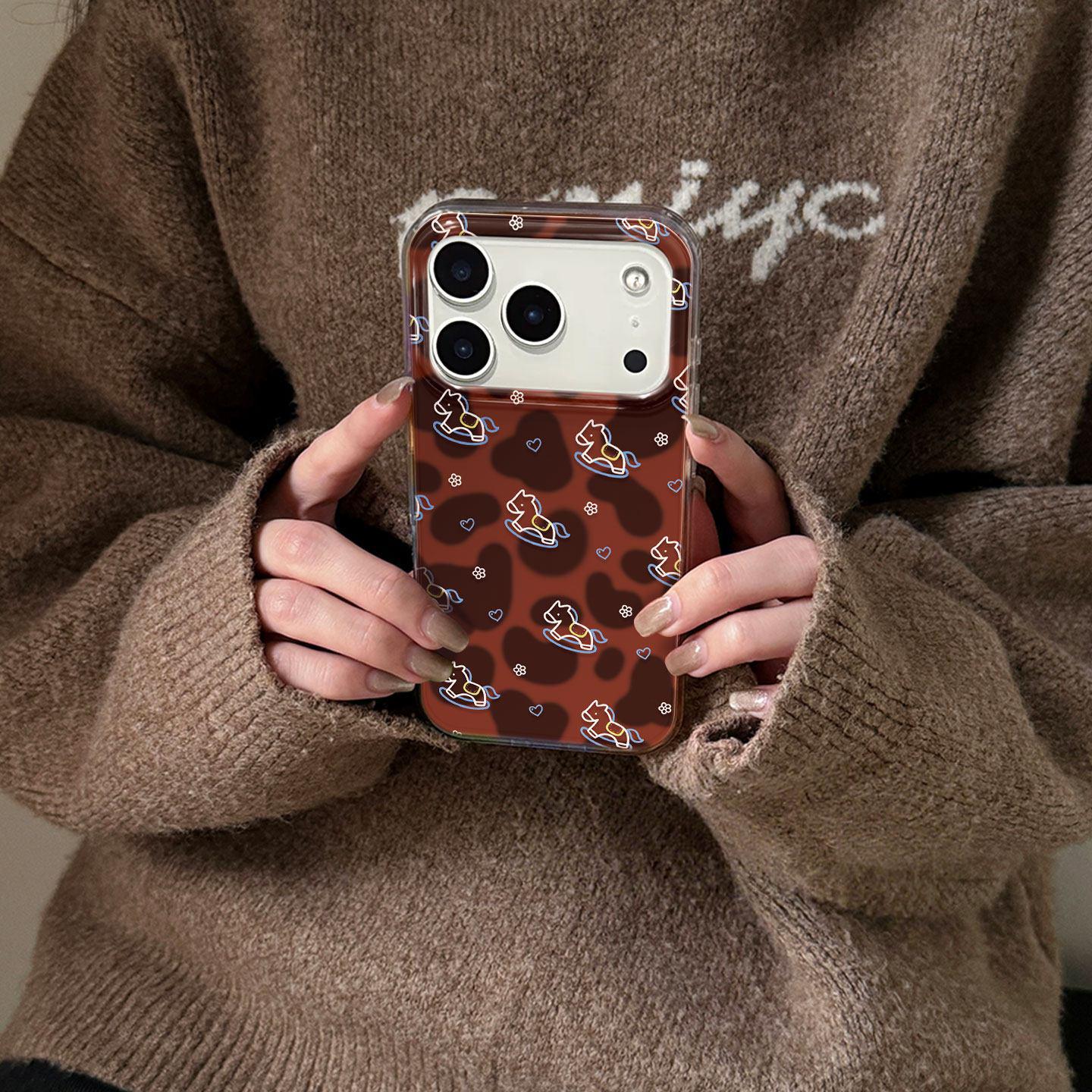 

iPhone 17 Pro Max Cute Cartoon Phone Case with Lanyard, New Year Brown Leopard Style iPhone 15