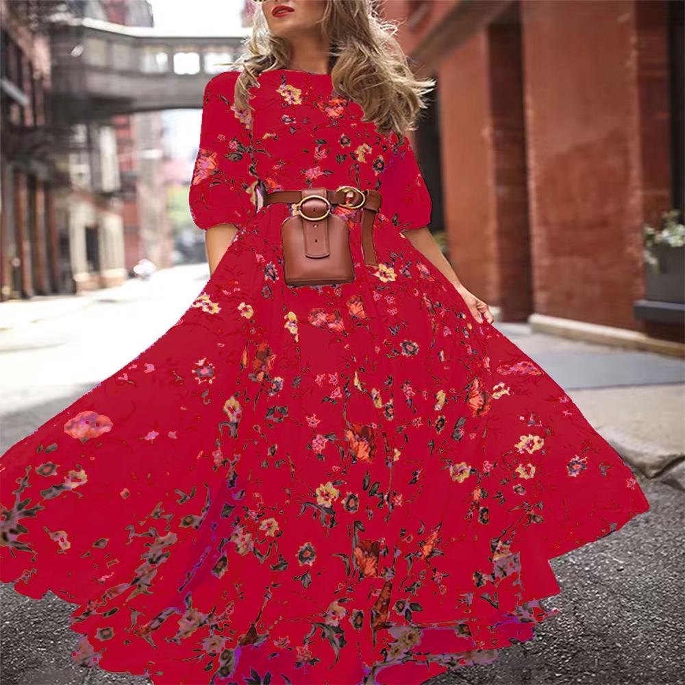European and American Bohemian Holiday-Style Women's Evening Dress with Print