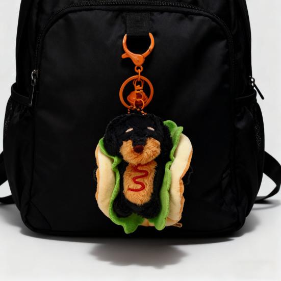 Dachshund Dog Hamburger Keychain Pendant Plush Bag Charm Dual-Function Key Chain Bag Hanger Accessory