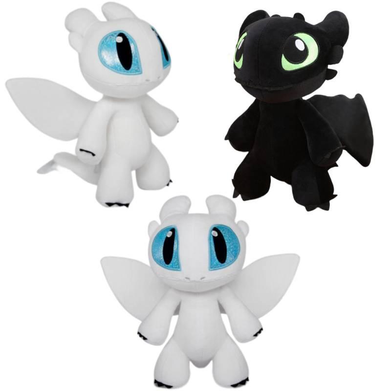 Dynamic Night Fury And Light Fury Plush Toys For Dragon Lovers Black And White Dragon Dolls