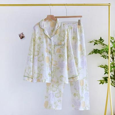 2026 Spring and Autumn New Women's Pajama Set 100% Cotton Crepe Small Fresh Long Sleeved Pants Two Piece Loose Home Fury Ladies