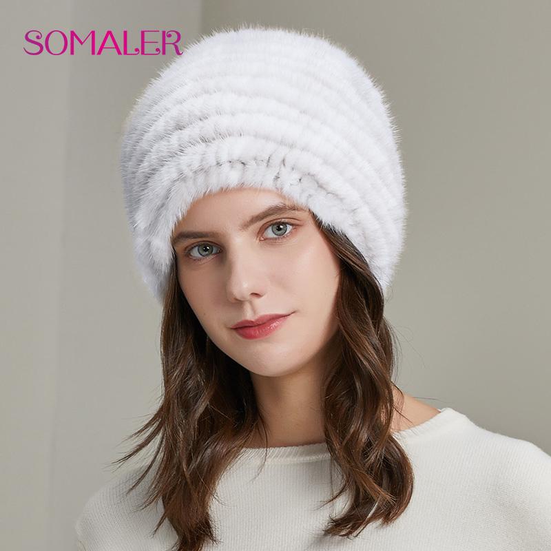 SOMALER Winter Mink Fur Hats for Women Warm Loose Casual Girls Slouchy Beanie for Cold Weather
