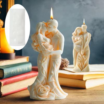3D Rose Couple Candle Silicone Mold Men Women Embrace Couple Embrace Candle Mould Wedding Decor Valentine's Day Gift Resin Molds