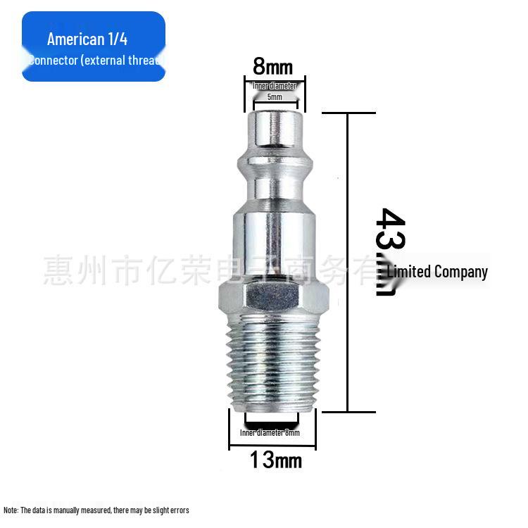 American-Style Nickel-Plated Iron Quick Connector, Pneumatic Tool Accessory, 1/4NPT Internal Thread Male Plug