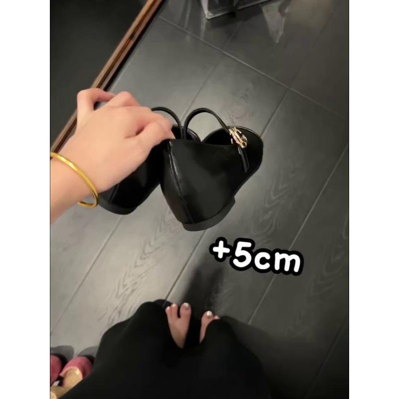 Sheepskin version~ leather simple pointed Mary Jane shoes women's 2025 height increase one-word buckle with round head ballet shoes