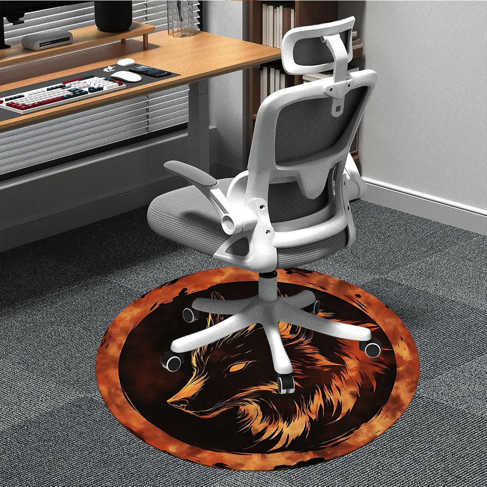 1pc Wolf Moon Office Round Area Rug, Under Office Chairs Bedroom Living Room Home Decor, Room Deco