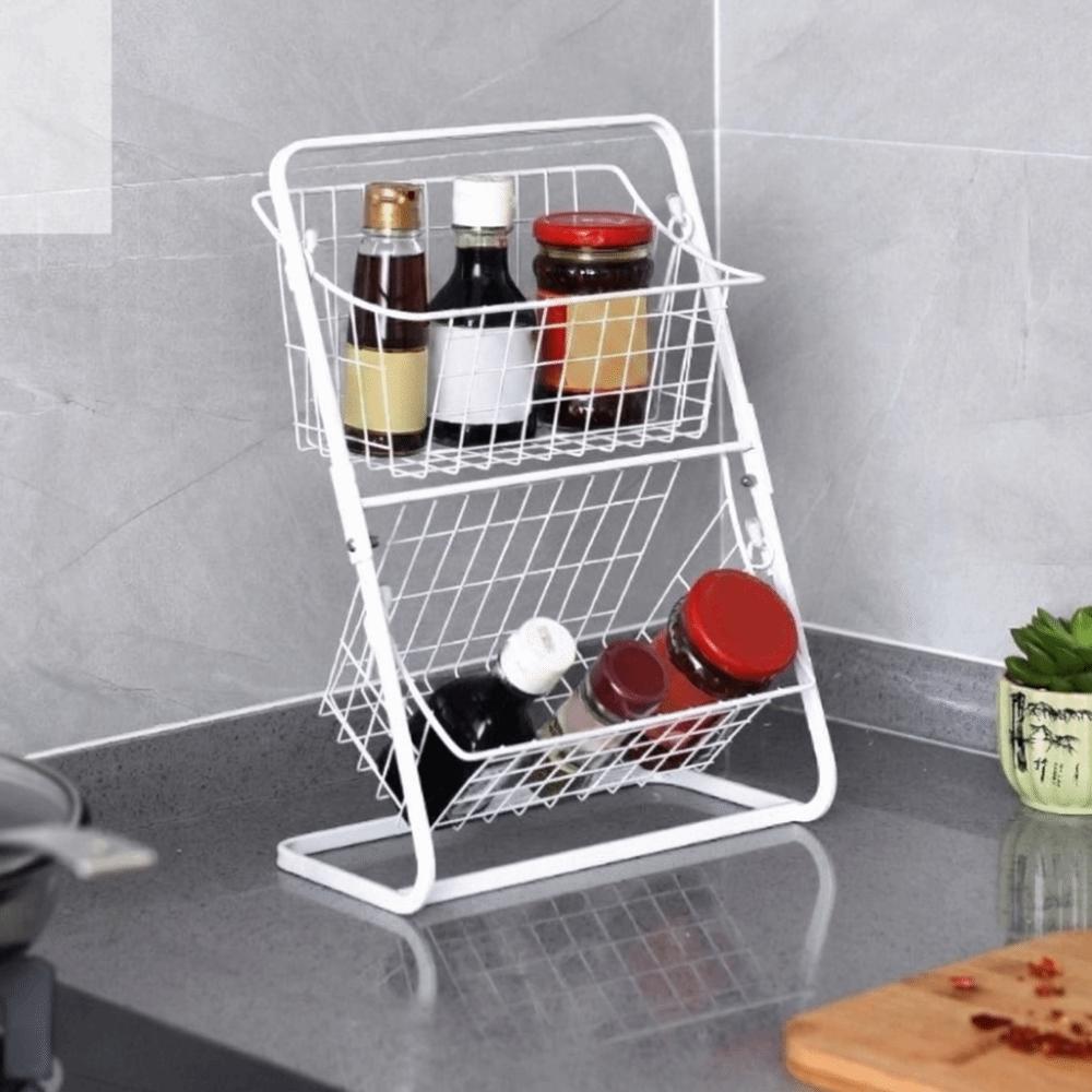 Detachable Double Layer Fruits Holder Iron Vegetables Fruit Storage Basket  Pantry