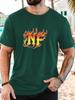 Unisex Black Crew Neck Tee Flame Style Nf Letter Graphic Hip Hop Streetwear Soft Cotton Male Casual Short Sleeve Daily Tops