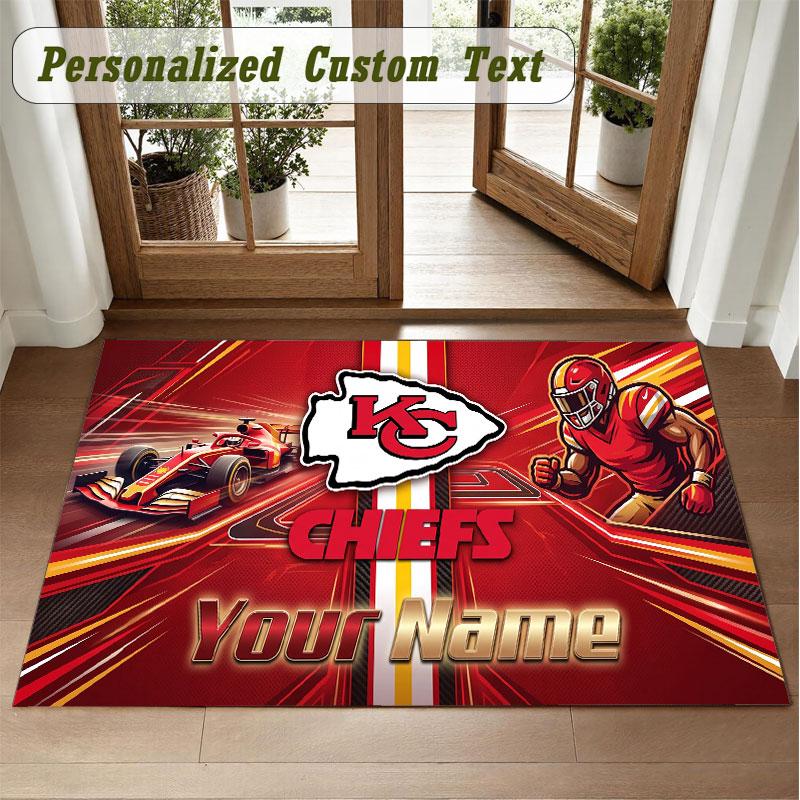 Crystal Velvet Square Rug Custom NameKansas City Chiefs Pattern Non Slip Home Floor Decor Rug