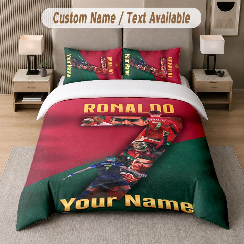 Custom Bedding Set Cristiano Ronaldo Pattern, Print Name Text 1 Duvet Cover Plus 2 Pillowcases Home Textile