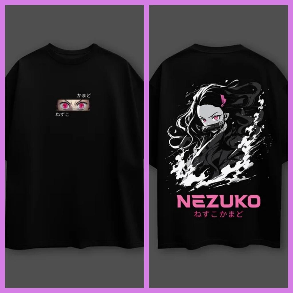 Demon Slayer Anime Nezuko Kamado Oversized Black Tshirt Men and Women Breathable High Quality Y2K Short Sleeve Summer Tshirt