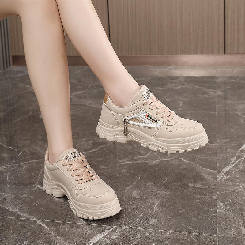 Fashion Women's Breathable, Fashionable and Versatile Sports Shoes, Thick-soled, Durable Casual Leather White Sneakers