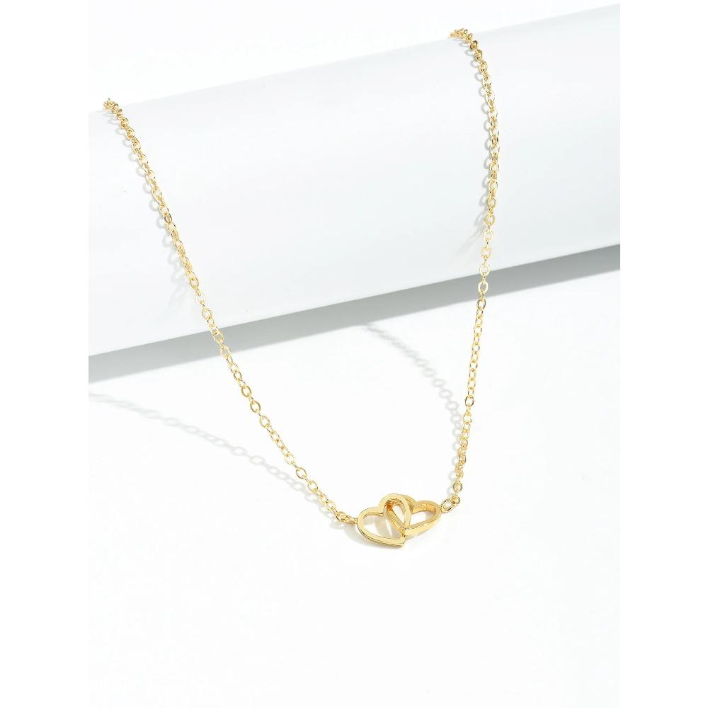 1 Stück Winzige Süße Doppeltes Hohlherz Kettenhalskette Damenmode Liebeshalskette Valentinstag Schmuck für Damen
