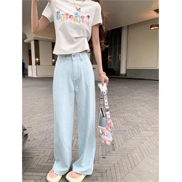 Women s Dopamine Pink High Waist Slimming Wide-Leg Jeans, 2025 Summer Fashion, Floor-Length S