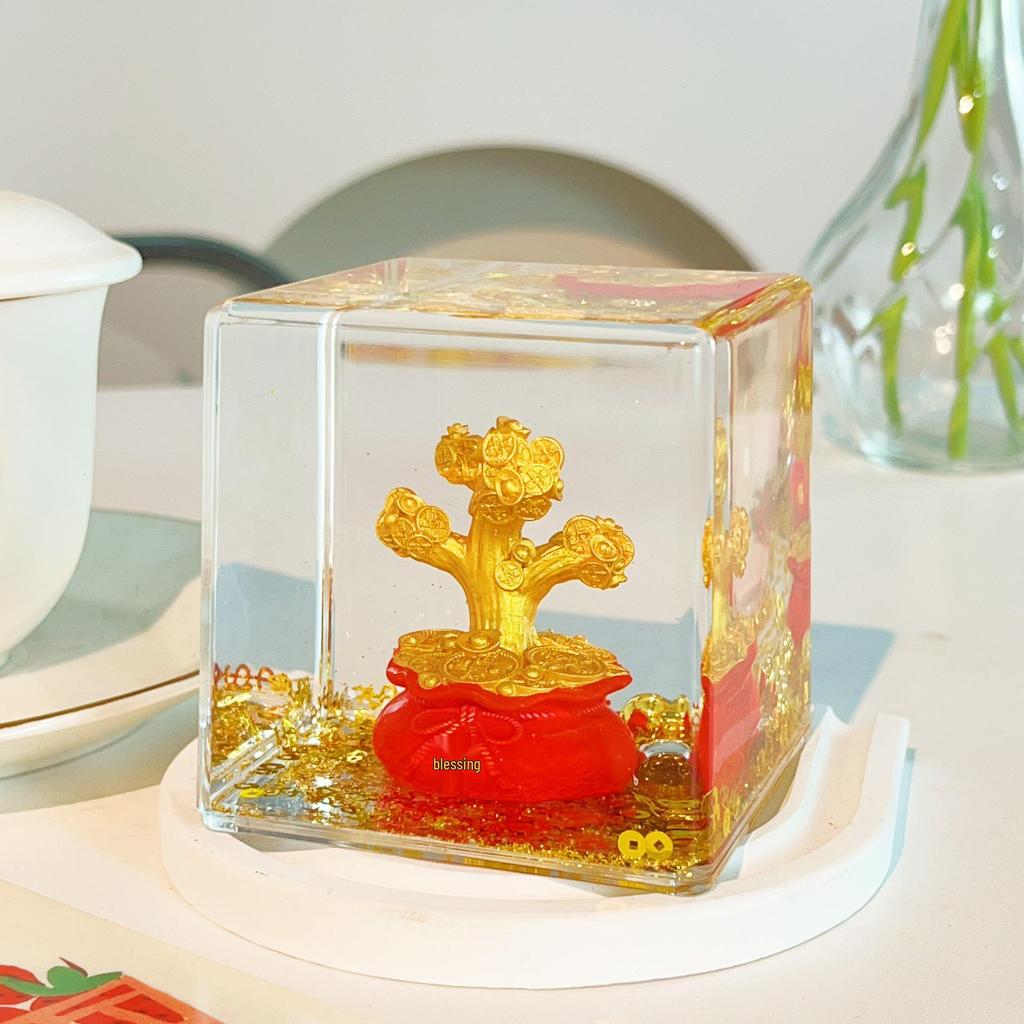 Acrylic Cartoon God of Wealth Figurine with Wobbly Sand Display