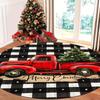 Christmas Round Rug Red Pickup Truck Xmas Tree Buffalo Plaid Print Soft Non Slip For Living Room Bedroom Dining Decor