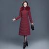 Middle-aged women's clothing red over the knee long cotton-padded coat big fur collar hooded thickened cotton clothes mother winter cold jacket elect