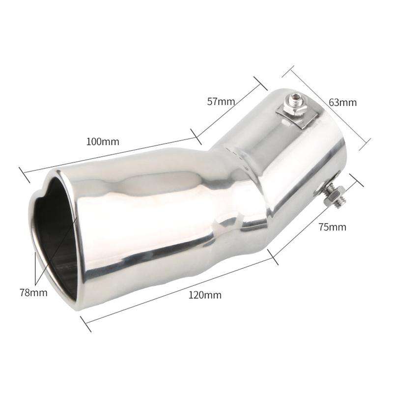 1 sztuka Uniwersalna Stal Nierdzewna Kształt Serca Gięta Rura Końcówka Wydechu 63mm/2.5'' Końcówki Tłumika Samochodowego Modyfikacja