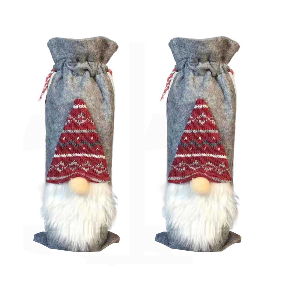 2Pcs Santa Christmas Faceless Doll Wine Cap Mini Cartoon Christmas Wine Bottle Bag Kawaii Reusable Christmas Wine Bottle Cover
