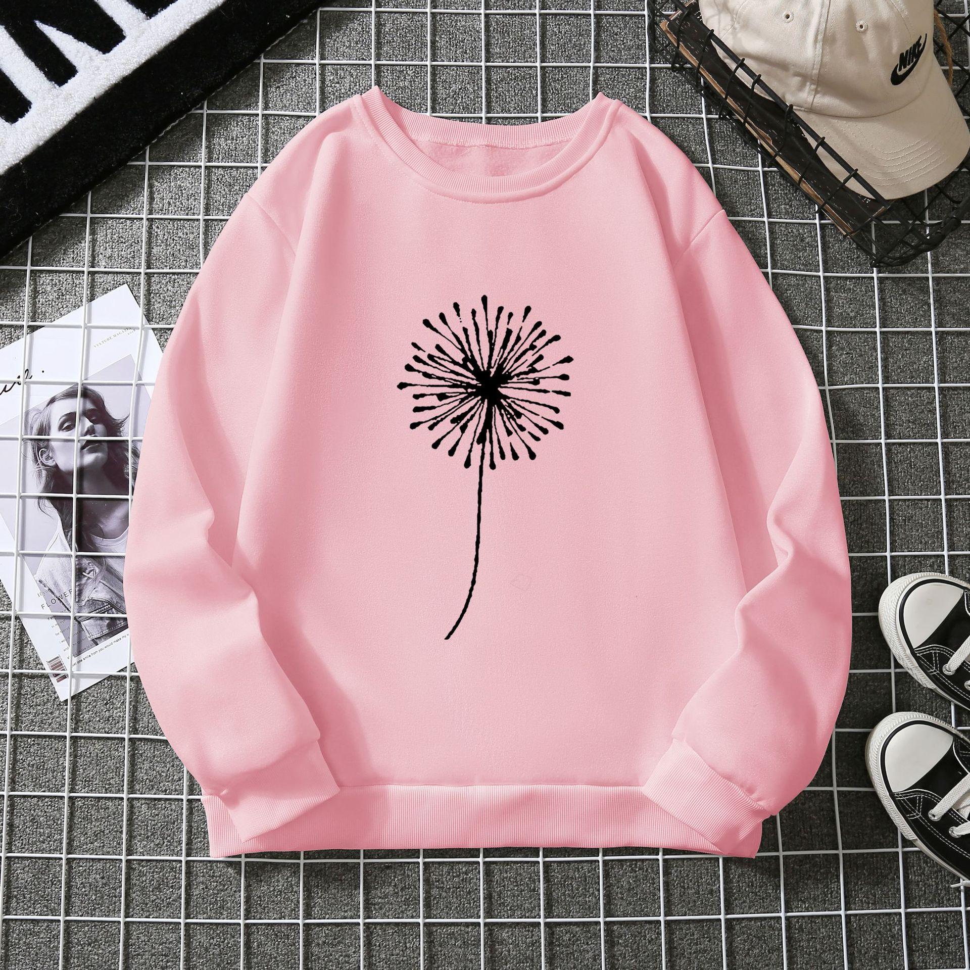 

Женский свитер с круглым вырезом и капюшоном, осенне-зимний узор, повседневный свитшот с длинными рукавами для женщин XL розовый