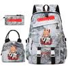 Chainsaw Man Anime Print Student Backpack Set for Girls with Lunch Bag Pencil Case School Daily Use