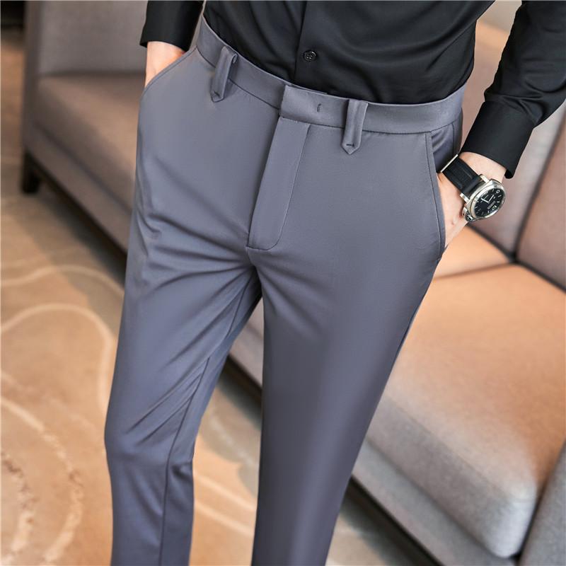 

Men s Summer Drapey Casual Suit Pants Comfortable Stretch Slim Fit Youth Skinny Trousers 27