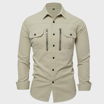 Hochwertiges Baumwollhemd Herren Outdoor Multi-Taschen Langarm Cargohemden Mann Lockere Hemden Männlich Uni Lässige Bluse