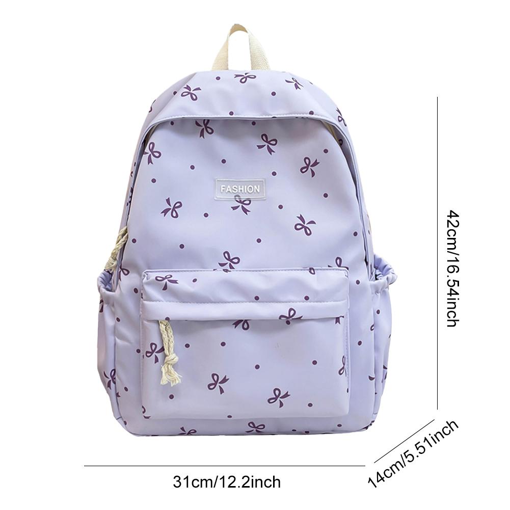 Student School Backpack Floral White School Bags Floral Print Versatile Rucksack Bowknot Backpack School Outdoor Camping Bag