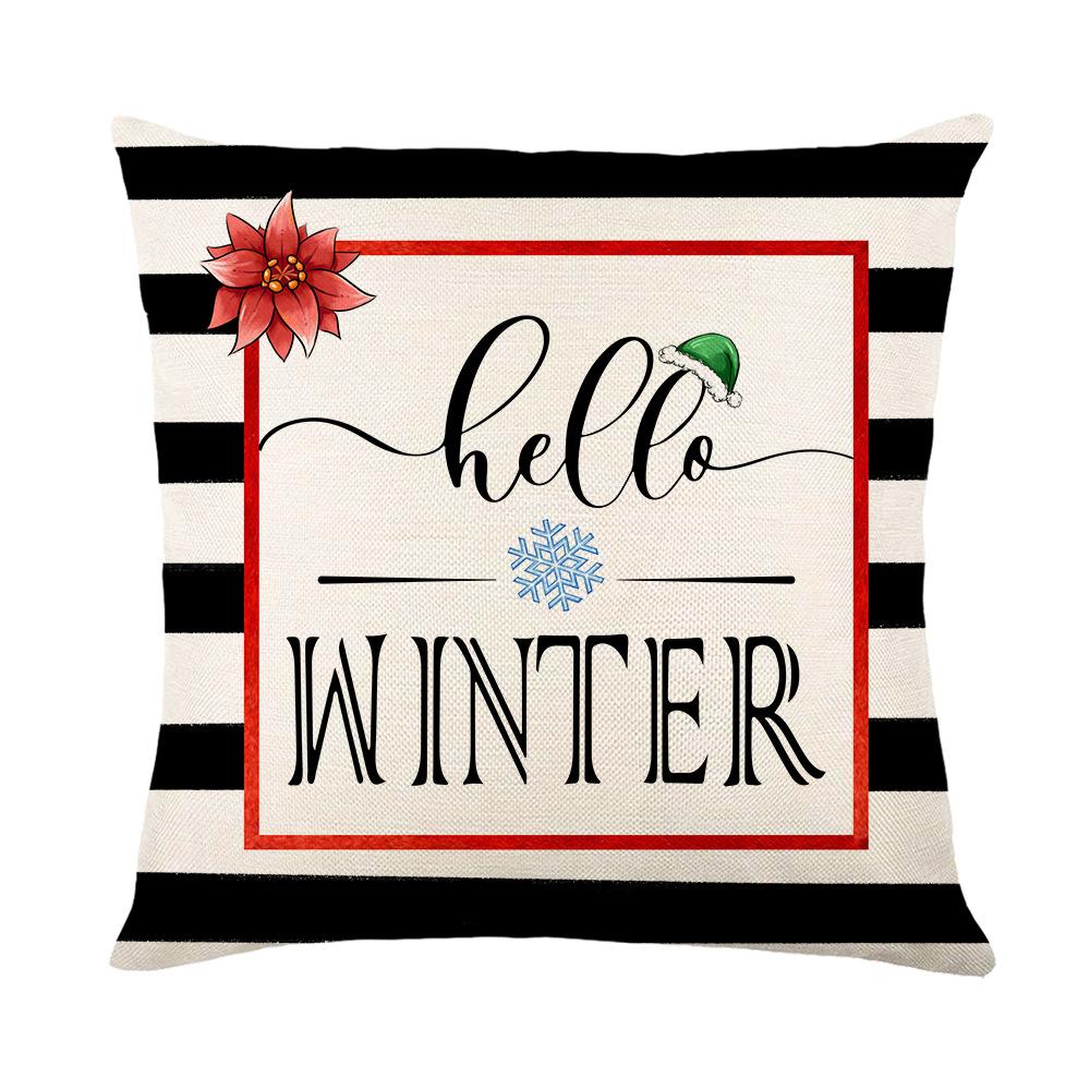 Linen Christmas Pillow Cover Striped Santa Print Home Sofa Cushion Cover Pillow Cover